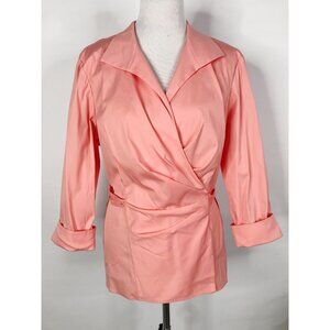 Lafayette 148 New York Top Womens 16 Pink Salmon Wrap Ruched Draped Tie Waist